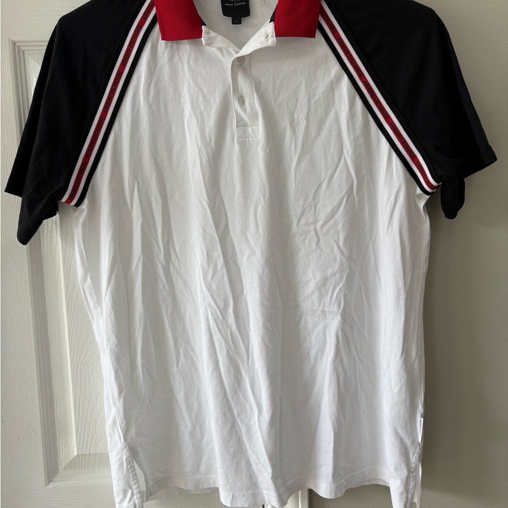 Armani Exchange White Polo with Black and Red Accents